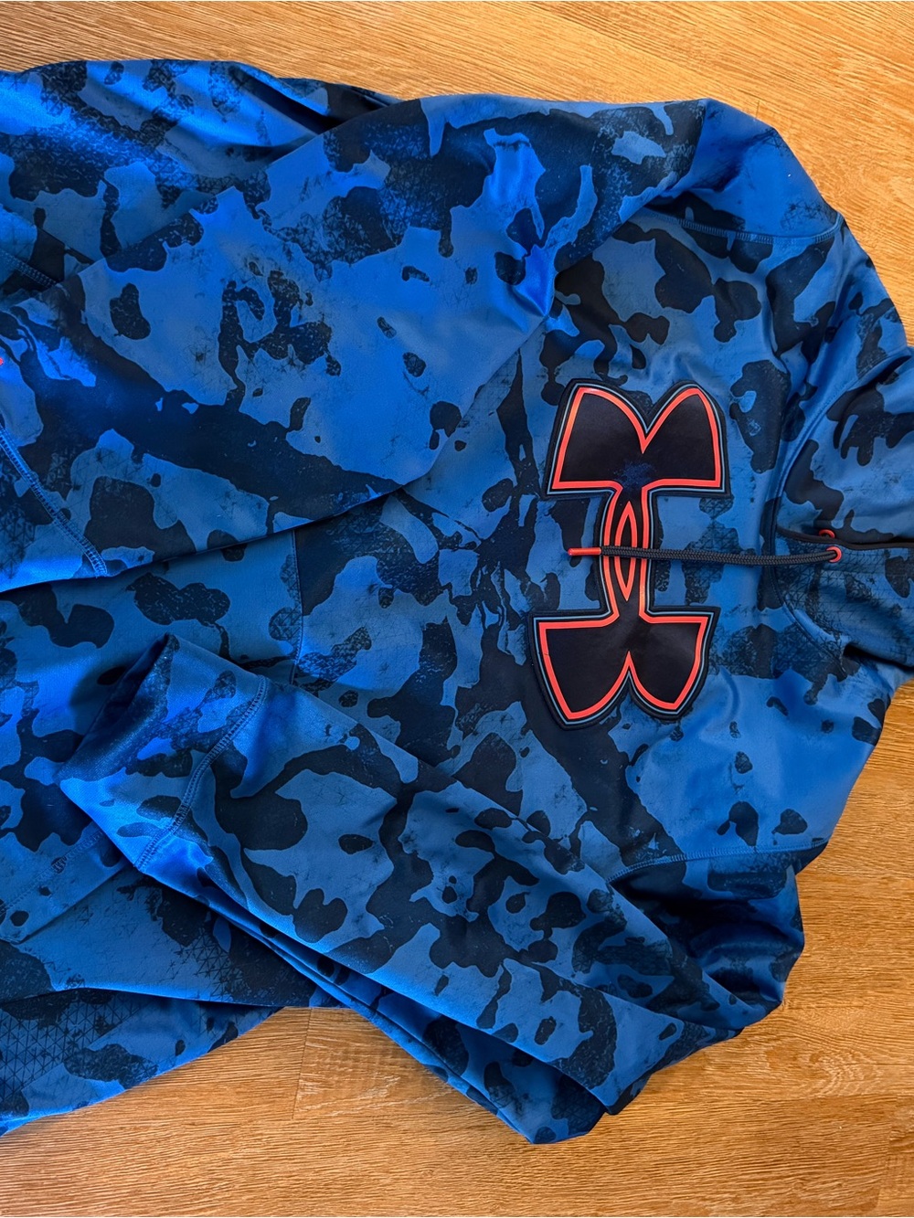 Under Armour Blue Camo Hoodie with Red Trim